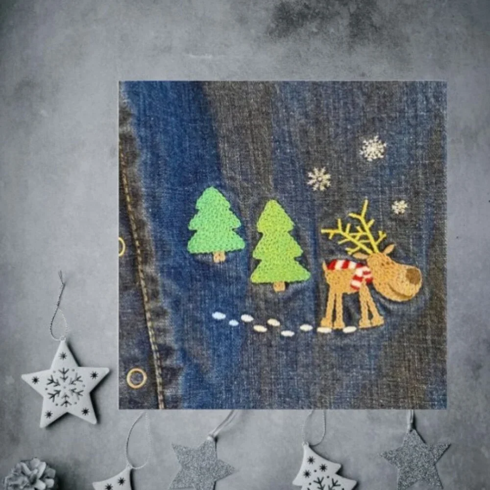 Old Navy Baby Winter Design Appliqué Jean Overalls